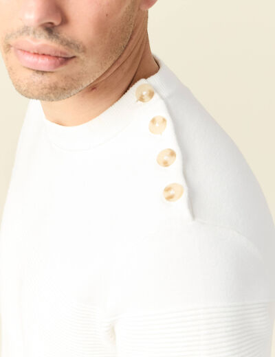 Pull manches longues col rond ecru homme