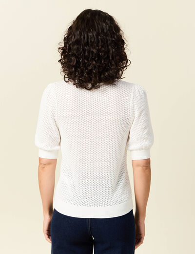 Pull manches courtes ajouré creme femme