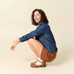 Chemise &agrave; pans manches longues en coton denim stone femme