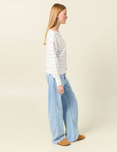 Pull manches longues ajouré ecru femme