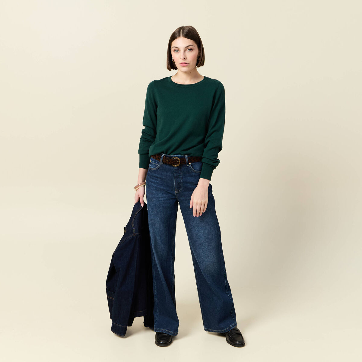 Pull manches longues vert foncé femme