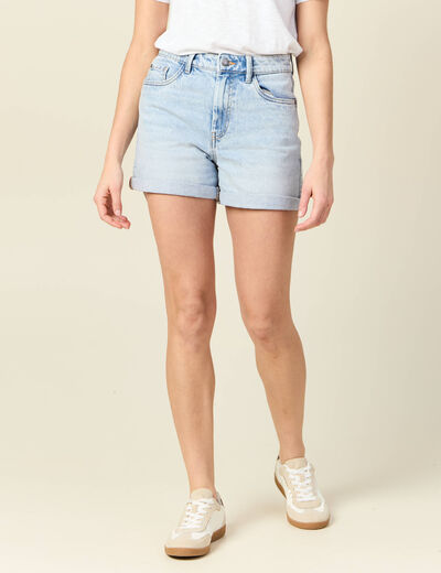 Short mom éco-responsable denim snow bleu femme