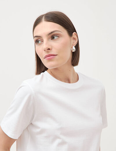 T-shirt droit col rond manches courtes blanc femme