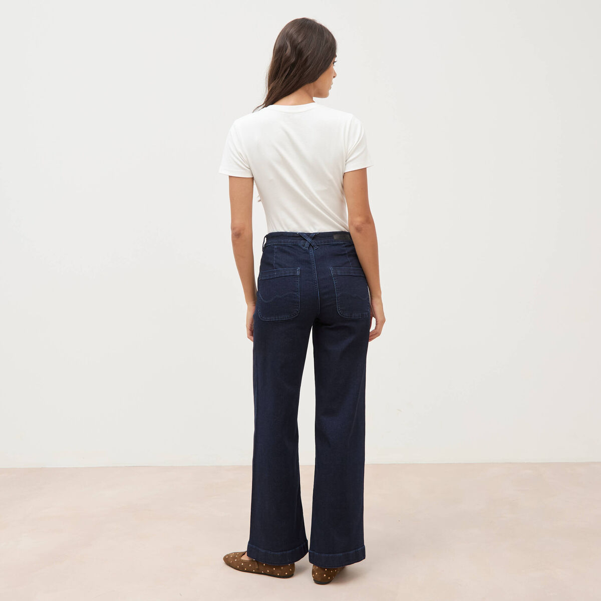 Jeans large taille haute denim brut rinse femme