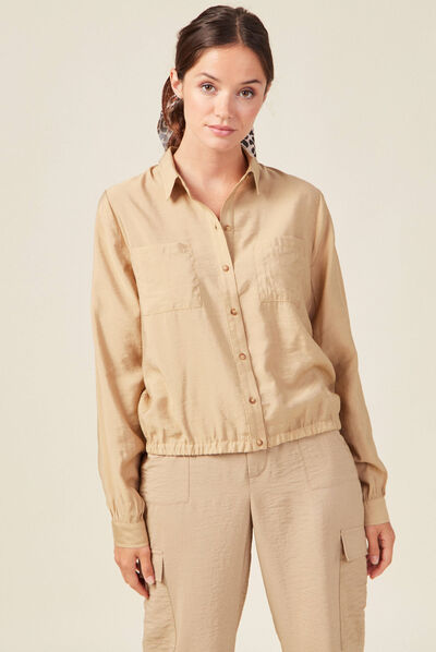 Chemise manches longues beige femme