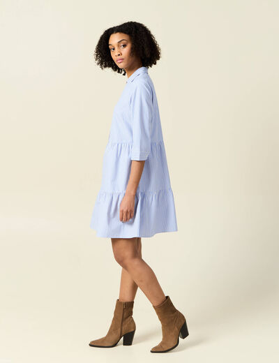 Robe trapèze manches 3/4 bleu ciel femme