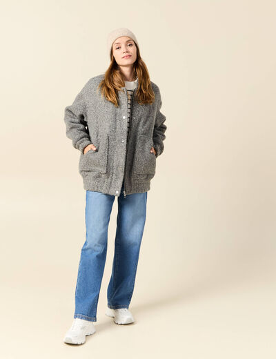Manteau oversize bouclette gris femme