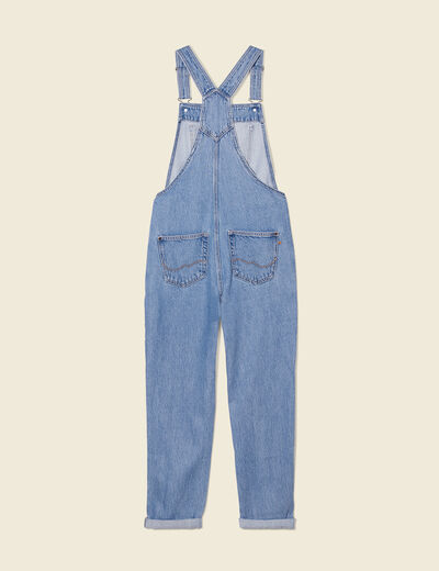 Salopette droite en jean denim used femme