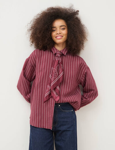 Chemise droite manches longues fluide bordeaux femme