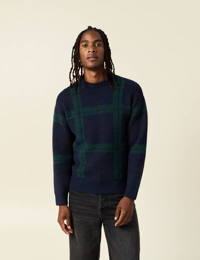 Pull manches longues bleu marine homme