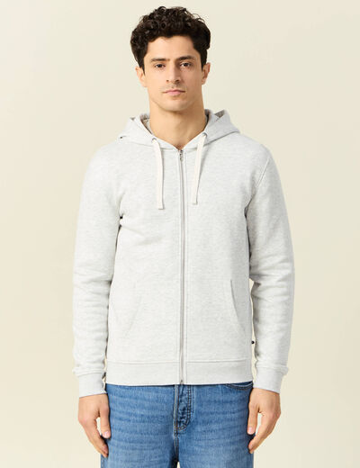 Sweat &agrave; capuche manches longues gris homme