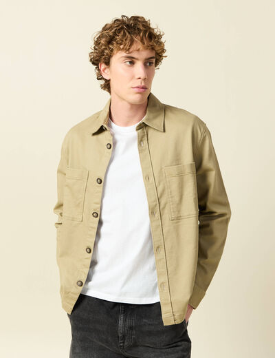 Surchemise manches longues beige fonce homme