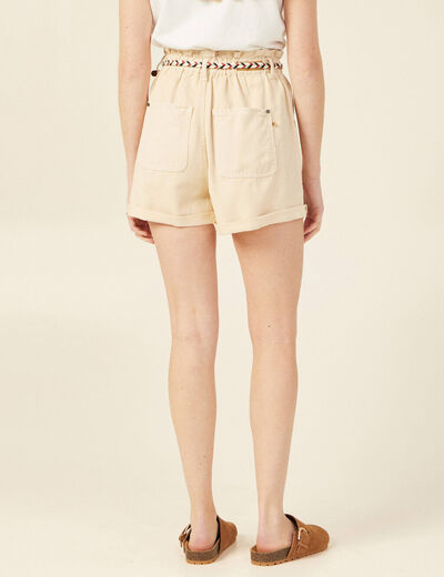 Short paperbag ceinturé creme femme