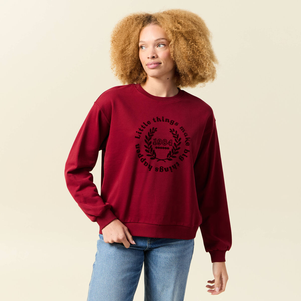 Sweat col rond manches longues rouge femme