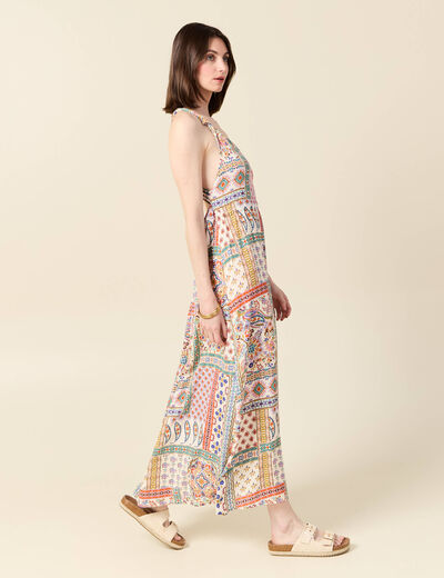 Robe longue évasée fluide blanc femme