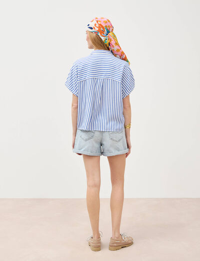 Chemise manches 3/4 bleu femme