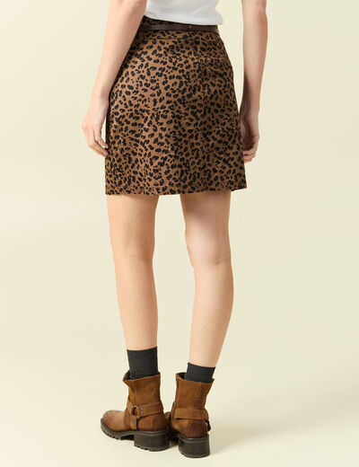 Jupe stretch avec ceinture amovible marron cognac femme