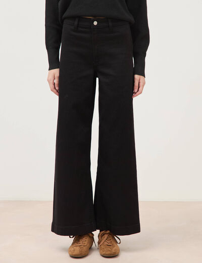 Jeans large taille haute denim noir femme