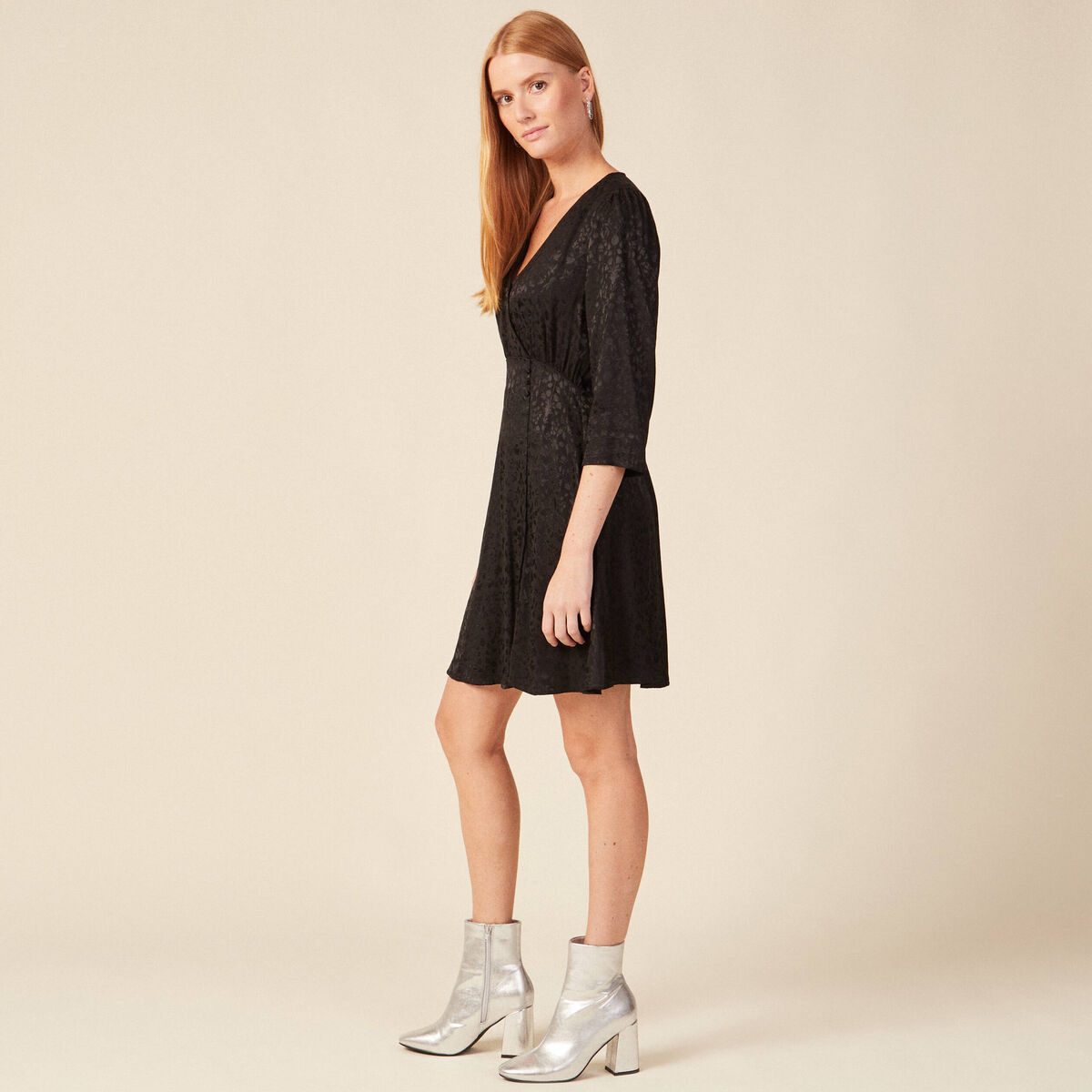 Robe évasée satin noir femme