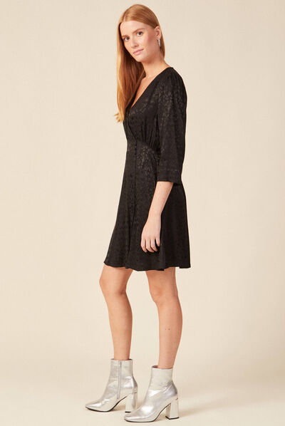 Robe évasée satin noir femme