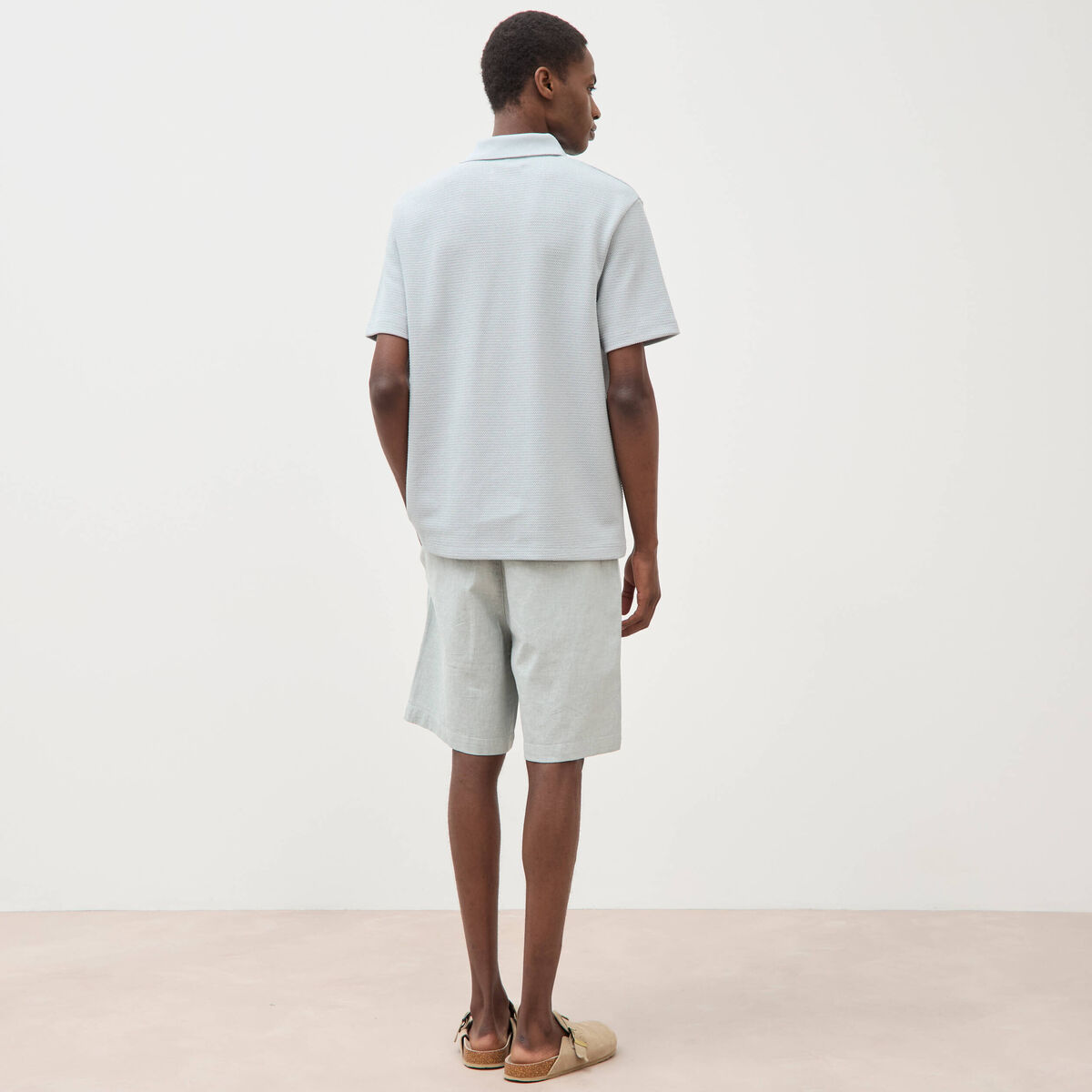 Polo manches courtes col cubain gris clair homme