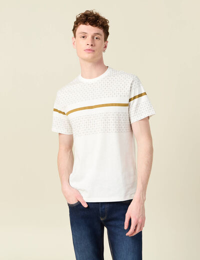 T-shirt col rond manches courtes ecru homme