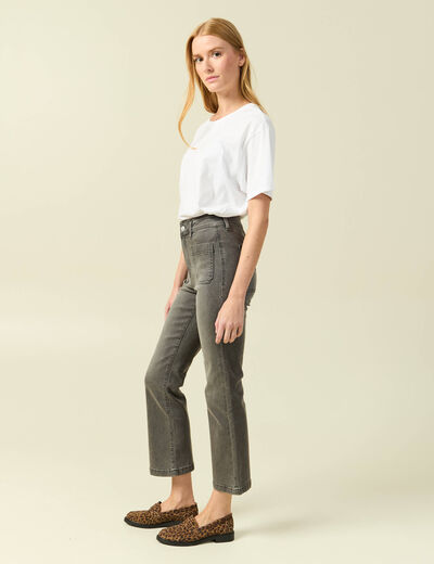 Jeans bootcut cropped taille haute denim gris femme
