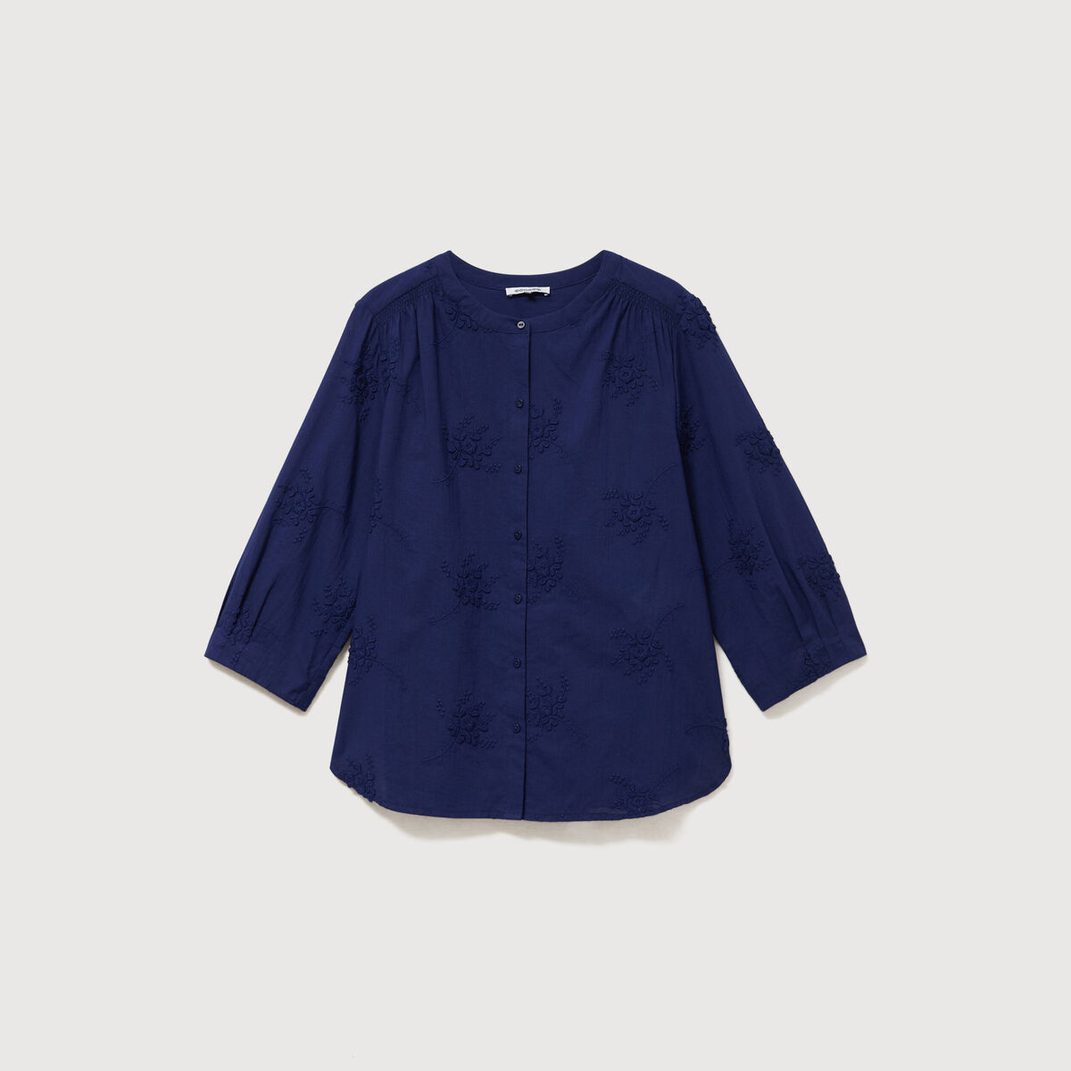 Chemise en coton manches 3/4 bleu marine femme