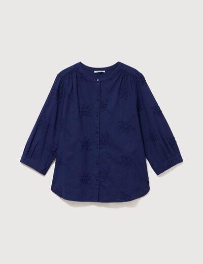 Chemise en coton manches 3/4 bleu marine femme
