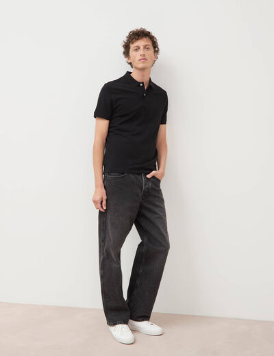 Polo cintr&eacute; en coton manches courtes noir homme