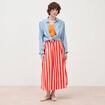 Jupe longue &eacute;vas&eacute;e en coton ray&eacute; orange corail femme