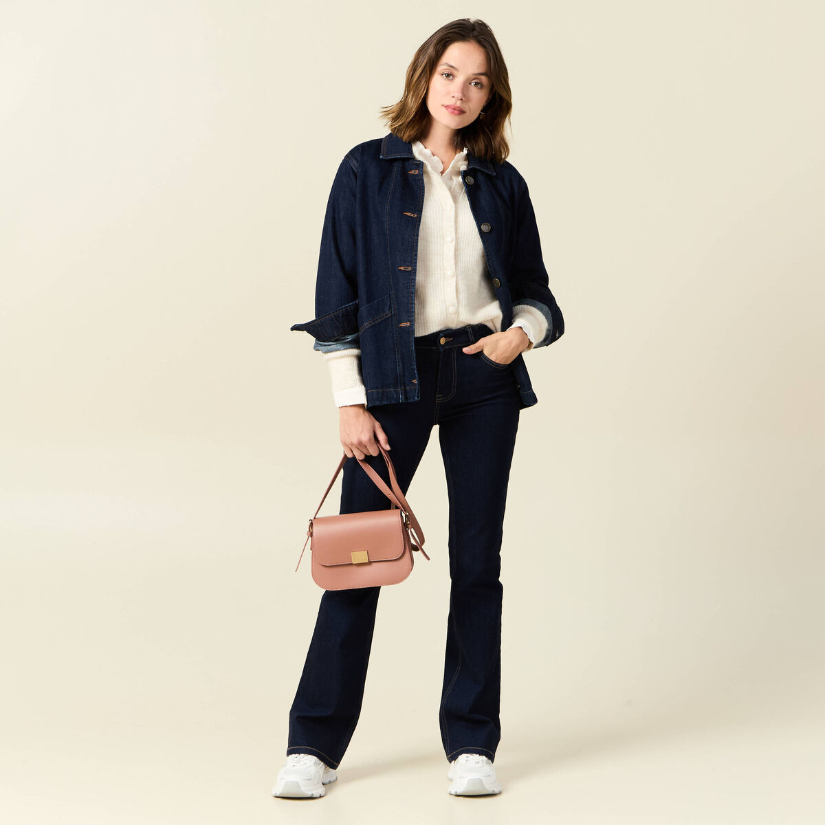 Gilet manches longues creme femme