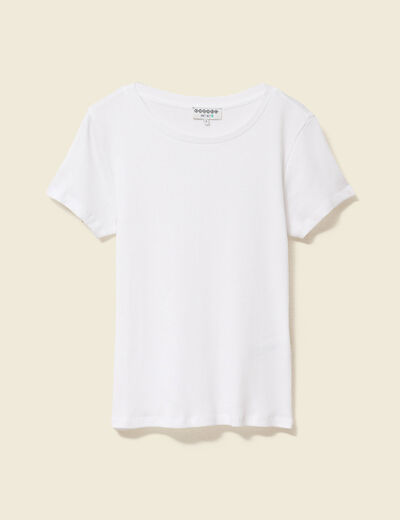 Short cintré manches courtes col rond blanc femme