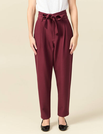 Pantalon carotte taille haute bordeaux femme