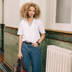 T-shirt droit court col V en coton blanc femme