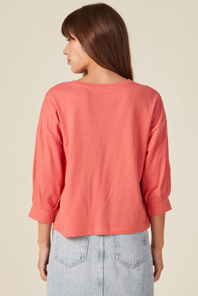 T-shirt manches 3/4 terracotta femme