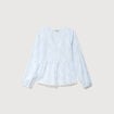 Chemise col v manches longues en coton blanc femme