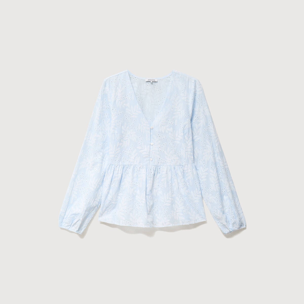 Chemise col v manches longues en coton blanc femme