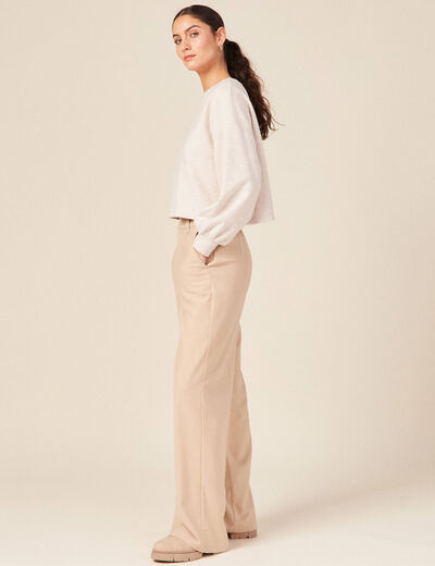 Sweat oversize court manches longues creme femme