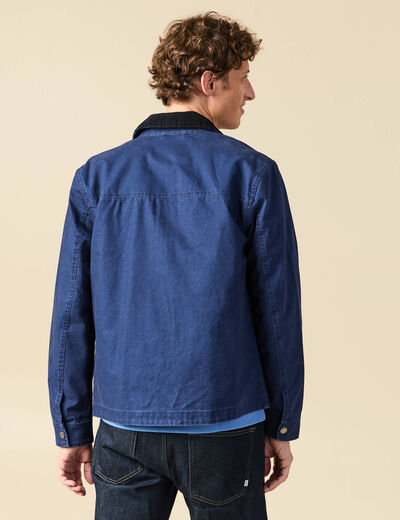 Blouson manches longues en coton bleu fonc&eacute; homme