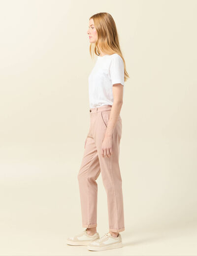 Pantalon chino cigarette rose clair femme