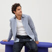 Chemise col am&eacute;ricain manches longues bleu gris homme