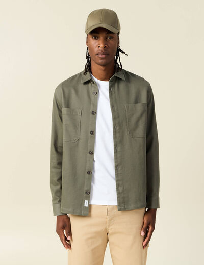 Surchemise manches longues vert kaki homme
