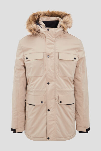Parka droite à capuche beige homme