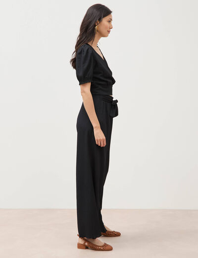 Blouse cropped manches courtes noir femme