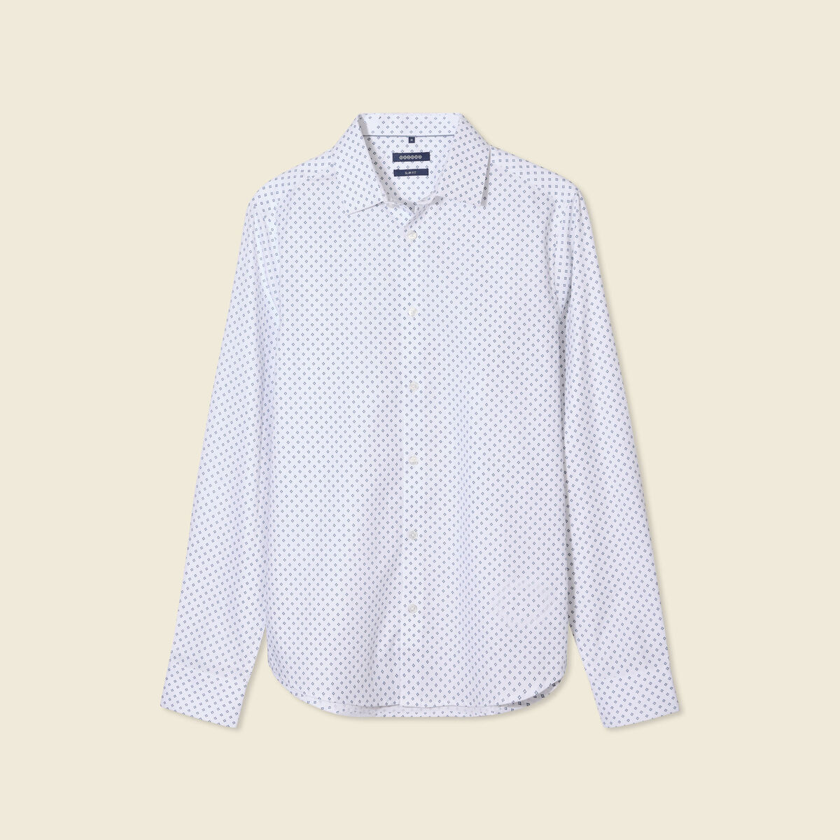 Chemise cintr&eacute;e en coton manches longues blanc homme