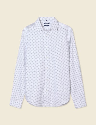 Chemise cintr&eacute;e en coton manches longues blanc homme
