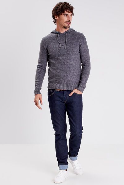 Pull manches longues à capuche gris foncé homme