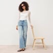 Jeans large taille haute bleu femme