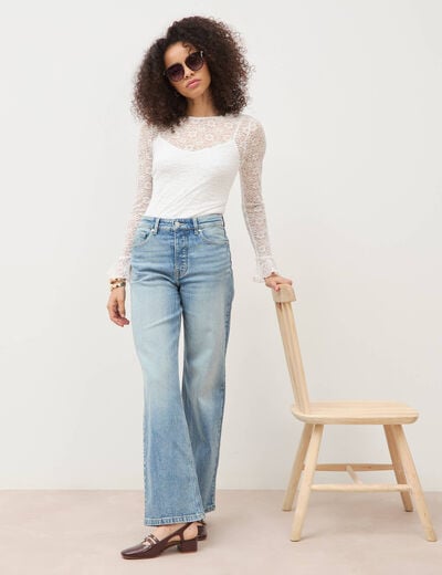 Jeans large taille haute bleu femme